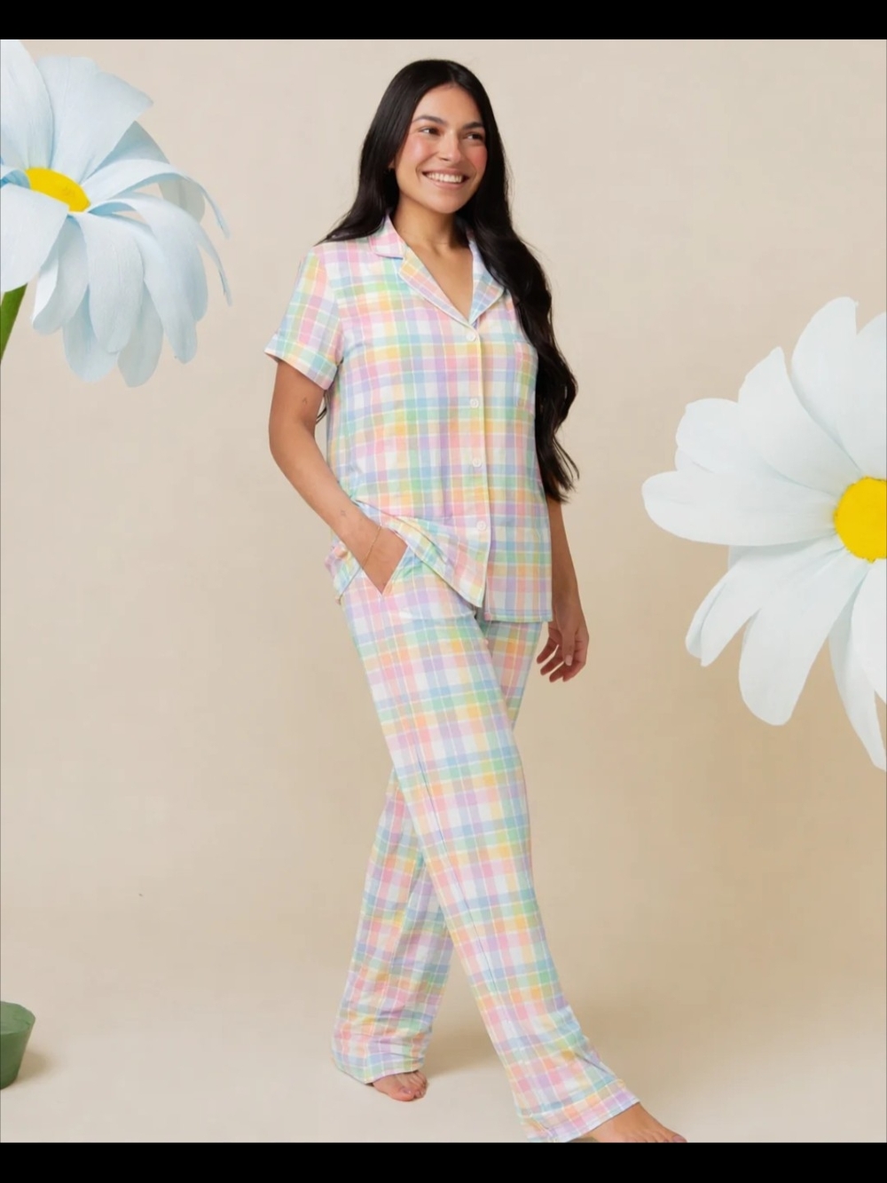Short Sleeve Button Top & Pants Pajama Set (Well Plaid) - Mommy & Me Matching